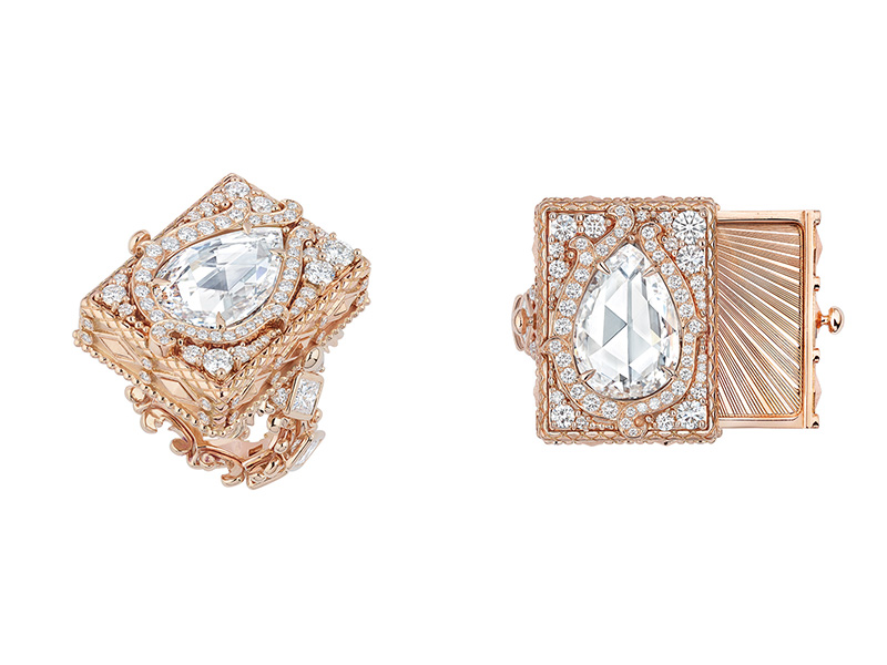 Dior Versaille Pieces Secretes Collection "Cachette Tiroir Diamant" ring mounted on rose gold with diamonds