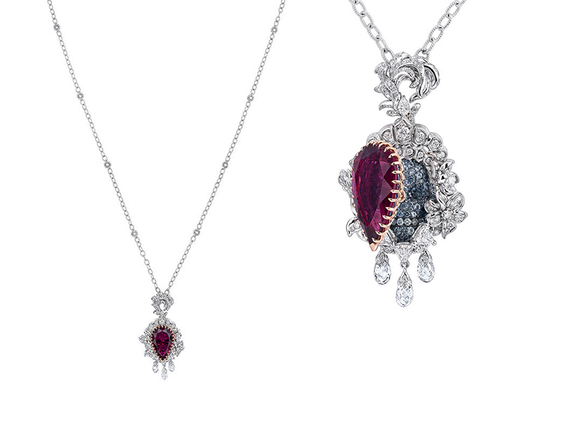 Dior Versailles Pieces Secretes Collection "Vanité Rubellite" necklace mounted on white and pink gold set with diamonds, rubellite and grey spinels