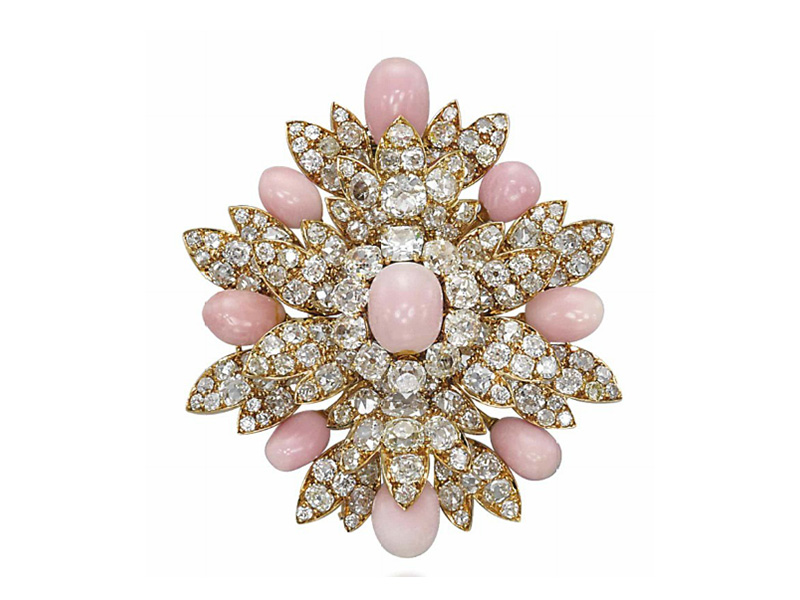 Harry Winston Conch Pearl and Diamond Brooch set with diamond and nine conch pearls