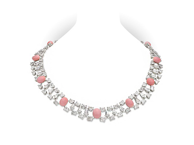 Mikimoto Empress Conch Pearl and Diamond Necklace featuring 6-9mm Conch pearls with 36,51 ct of diamonds set in platinum