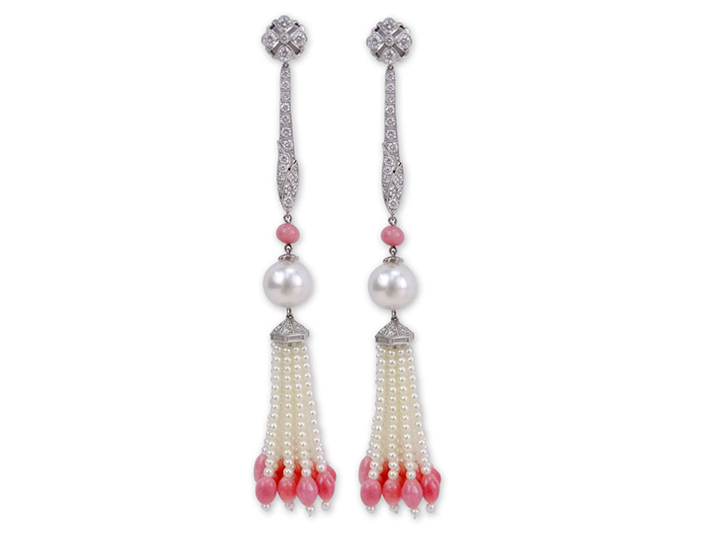 Tiffany & Co. 2,50 ct Diamond, Pearl and Platinum Chandelier Earrings