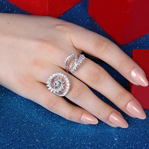 Yeprem M-Pulse collection rings mounted on white gold with round and marquise diamonds