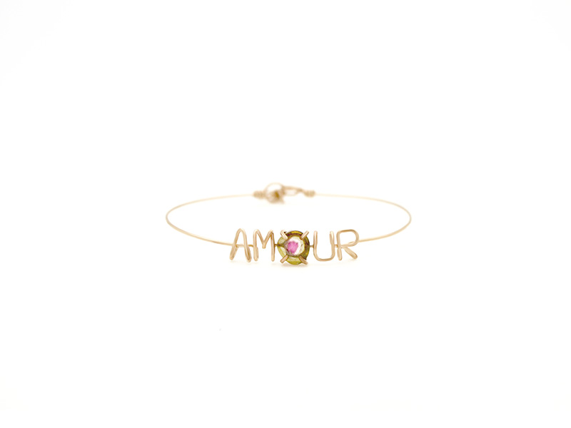 Atelier Paulin Amour Bracelet mounted on gold with watermelon tourmaline