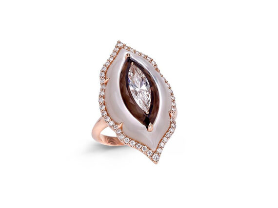 Boghossian Inlay ring with pink mother of pearl, smoky quartz and diamonds