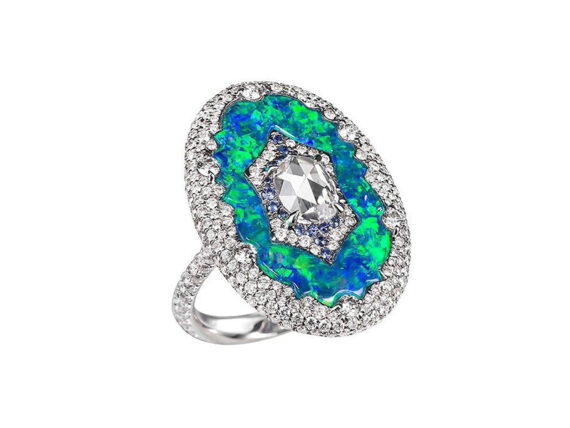 Boghossian Black opal ring with white diamonds