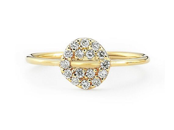 Buja Button diamon ring mounted on yellow gold with white diamonds