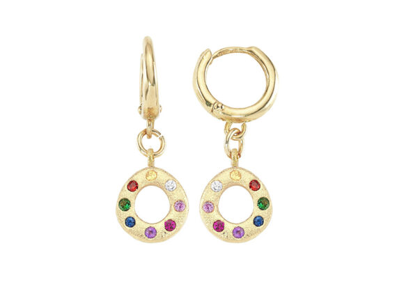 Buja - Oval rainbow earrings mounted on yellow gold with sapphires, tsavorite and amethyst