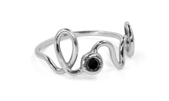 By Elia Love ring mounted on 18ct white gold with one black diamond
