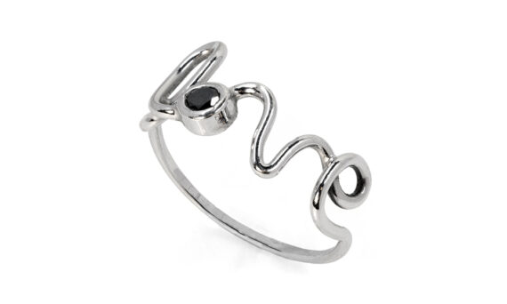 By Elia Love ring mounted on 18ct white gold with a black diamond