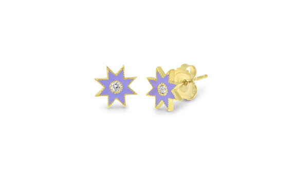 Colette Jewelry 18KT Yellow Gold Lavender enamel star studs