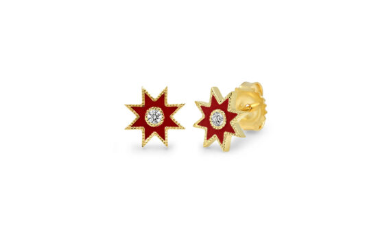 Colette Jewelry 18KT Yellow Gold Red Enamel Star Studs