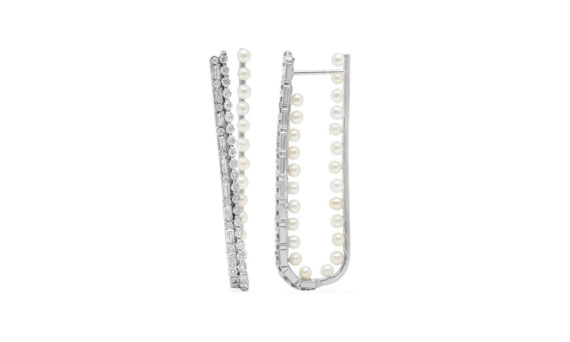 Colette Jewelry Amorous U Hoops mounted on white gold with diamonds and pearls