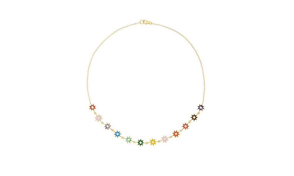Colette Jewelry Multi-colored Enamel necklace mounted on yellow gold