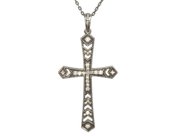 Vanessa De Jaegher Seventh Heaven cross pendant mounted on silver with white diamonds 