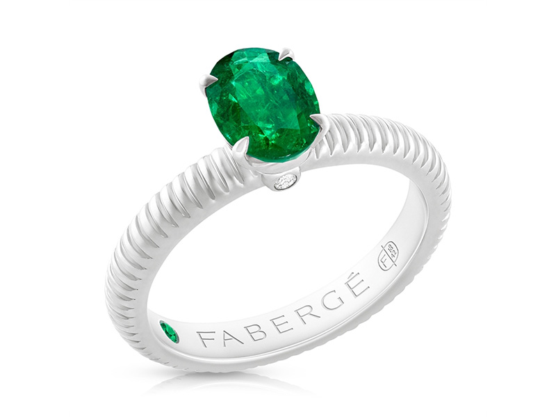  Fabergé Zambian Emerald White Gold Fluted Ring