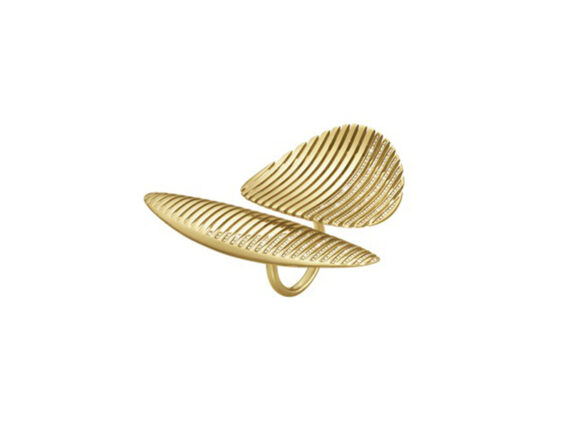 Georg Jensen Lamellae twin ring mounted on yellow gold with brilliant cut diamonds 