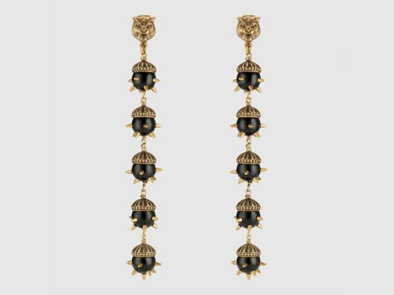 Gucci Feline earrings mounted on aged gold with resin pearls ~ USD$ 820 