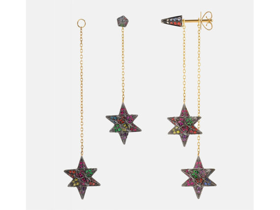 Noor Fares Double Merkaba Dress Earrings - Rainbow Collection