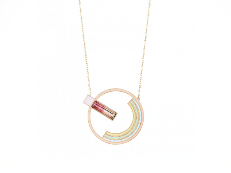 Nuun Necklace mounted on rose gold with watermelon tourmaline