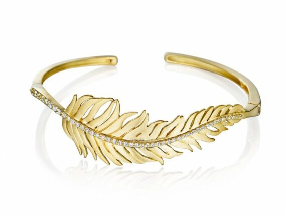 Penny Preville Diamond center feather bangle mounted on green gold with diamond ~ USD$ 4'875