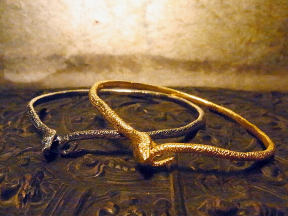 Rusty Thought Serpent bangles mounted on silver or gold 