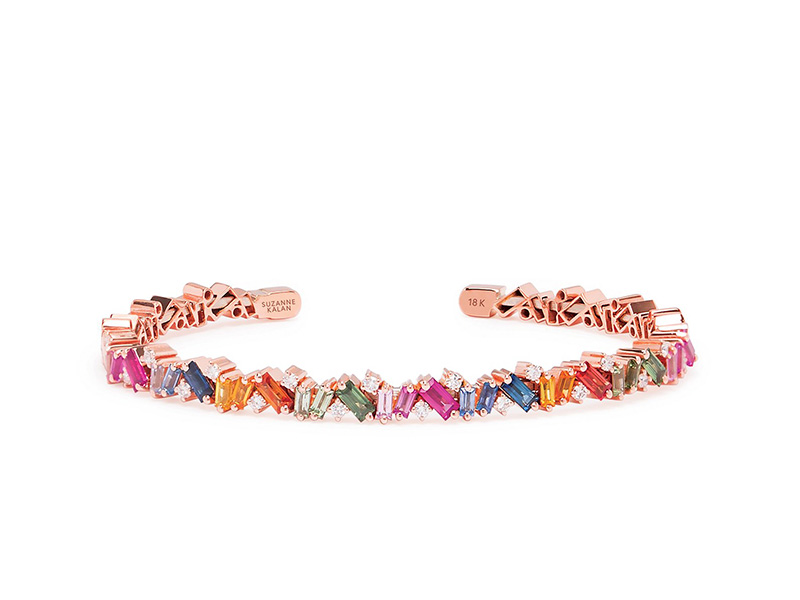 Suzanne Kalan - Rose Gold Rainbow Frenzy Bangle. Sapphire Baguettes. Round White Diamonds