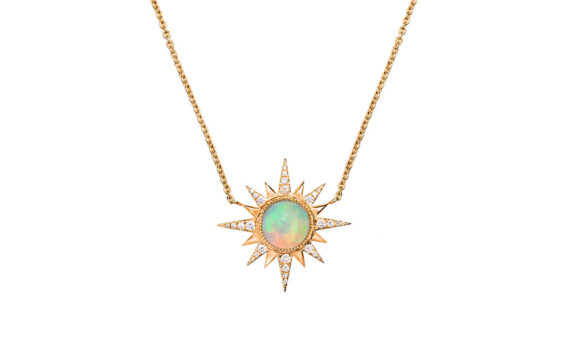 Jenny Dee Jewelry Ethiopian Opal Electra Necklace mounted on 18ct rose gold with Ethiopian Opal and white diamonds