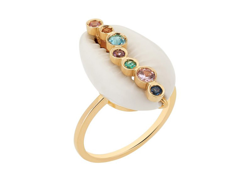 Aron & Hirschi "Hamar Em Ouro" ring mounted on 18ct set with sapphires. Sea Shell jewelry