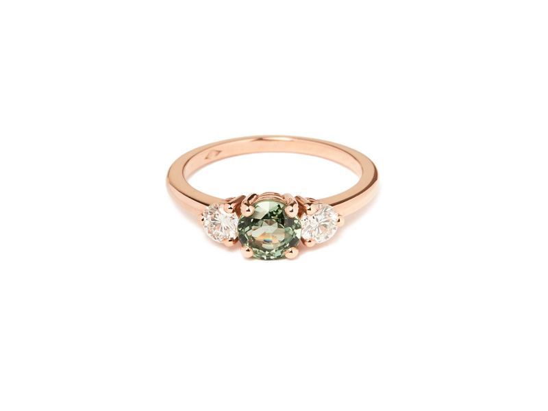 Pérouse Paris Bahia ring mounted on rose gold set with green sapphire and white diamonds