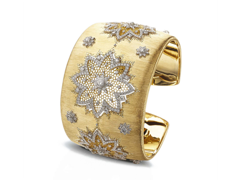 Buccellati - Morgana cuff mounted on yellow and white gold set with diamonds