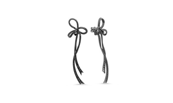 Colette Jewelry Black Diamond Bow earring mounted on black gold