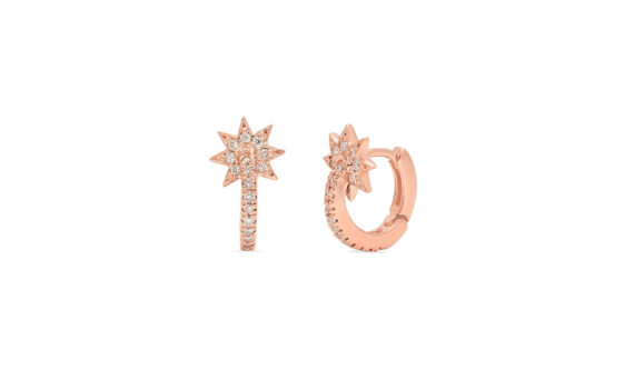 Colette Jewelry Mini Star Huggie earrings mounted on 18ct rose gold with white diamonds