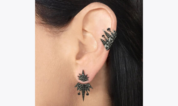 Colette Jewelry Shooting Star earrings mounted on 18ct black gold with black diamonds