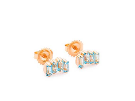 Suzanne Kalan Rose Gold Amalfi Wavelet earrings from the KALAN collection with blue topaz baguettes