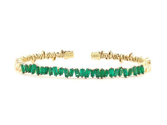 Suzanne Kalan Yellow Gold Fireworks Classic Baguette Emerald Bangle