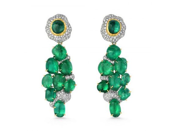 Victor Velyan Earrings mounted on gold with Emeralds and Diamonds