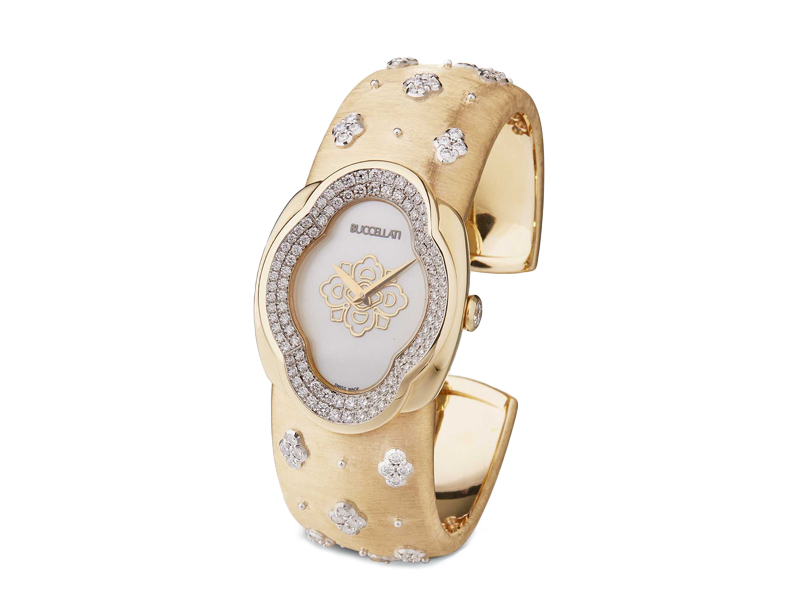 Buccellati - Opéra Watch on yellow and white gold set with diamonds and mother-of-pearl