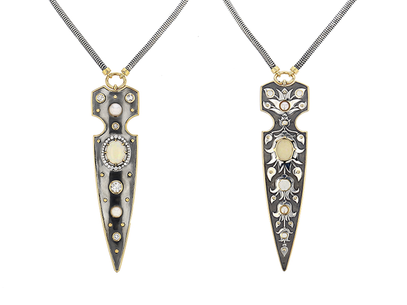 Elie Top - Pendant mounted on yellow gold and silver with opale