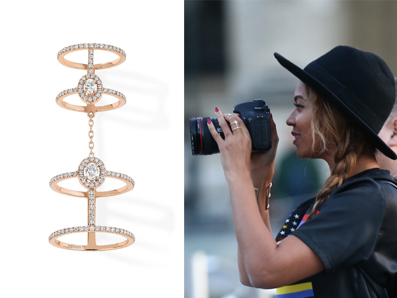 Beyoncé wearing Messika - Glam'Azone Double Pavé Diamond Ring mounted on rose gold