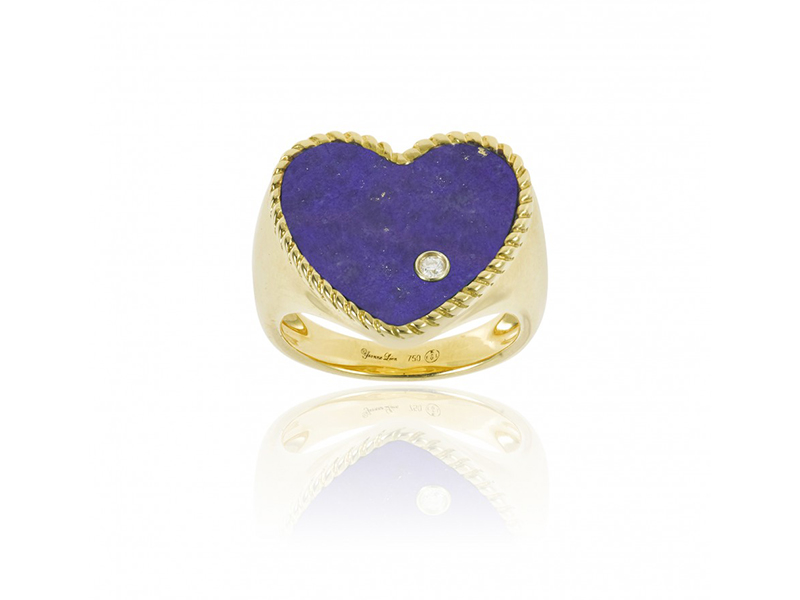 Yvonne Léon - Chevalière coeur mounted on 18ct yellow gold with lapis lazuli and one diamond