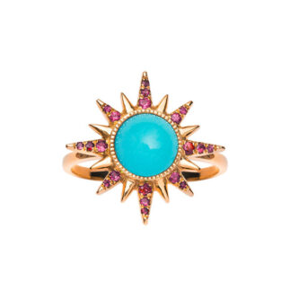 Jenny Dee Jewelry Turquoise Electra Maxima Ring 18ct rose gold rubies
