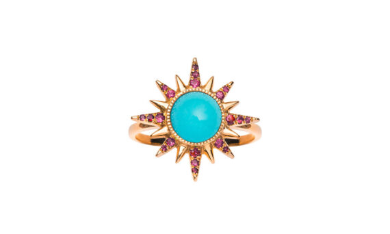 Jenny Dee Jewelry Turquoise Electra Maxima Ring 18ct rose gold rubies