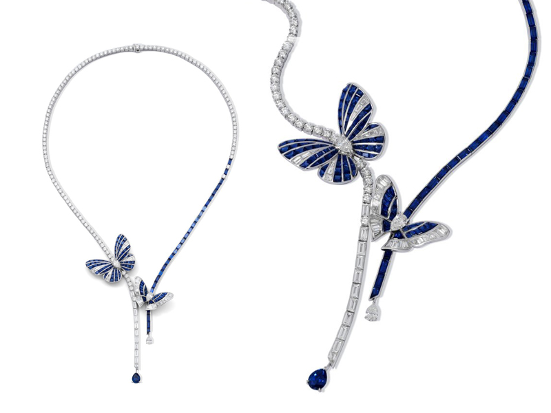 Stenzhorn - Blue Butterfly Lovers Necklace with sapphires and diamonds set in white gold