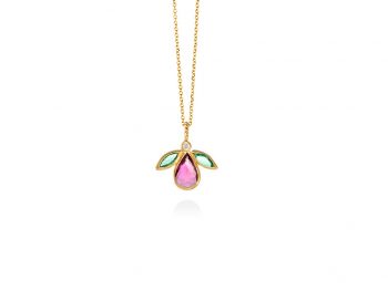 Fly pendant with ruby and emeralds