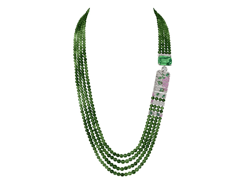 Chanel - Evocation Florale necklace mounted on white gold with green tourmalines, diamonds, pink sapphires and mint tsavorite garnet