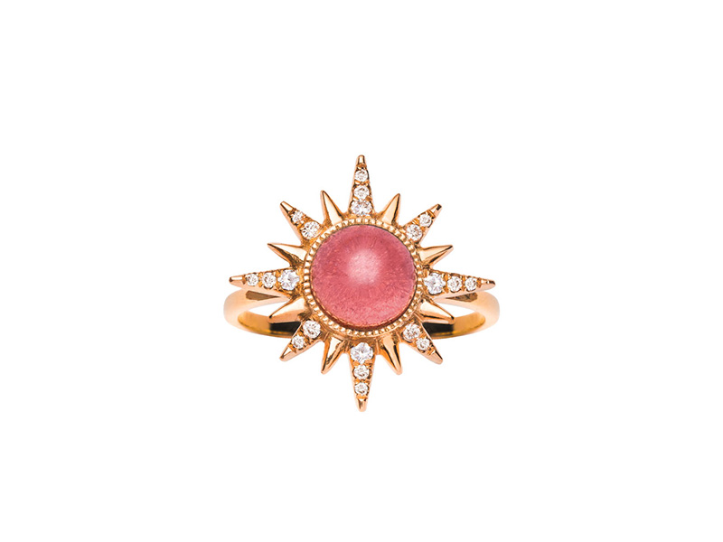 Jenny Dee Jewelry - Rubellite Electra Maxima Ring mounted on rose gold with rubellite and white diamonds available on The Eye of Jewelry Shop