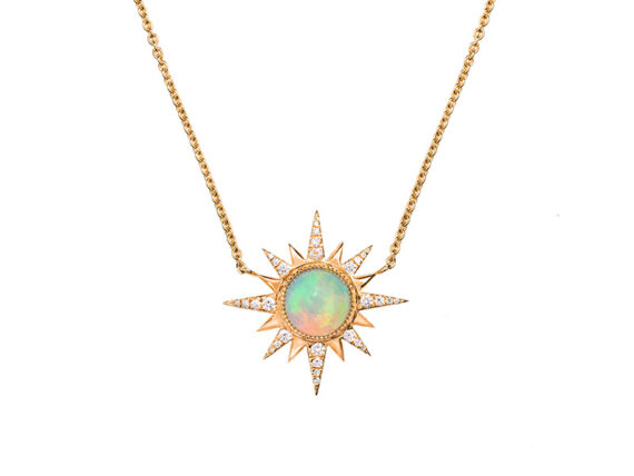 Jenny Dee Jewelry - Ethiopian Opal Electra Necklace mounted on rose gold. From the Pleiadee collection available online on The Eye of Jewelry store