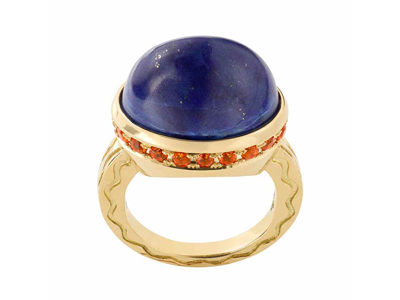 Misahara - Talas ring mounted on yellow gold with a lapis and fire opal