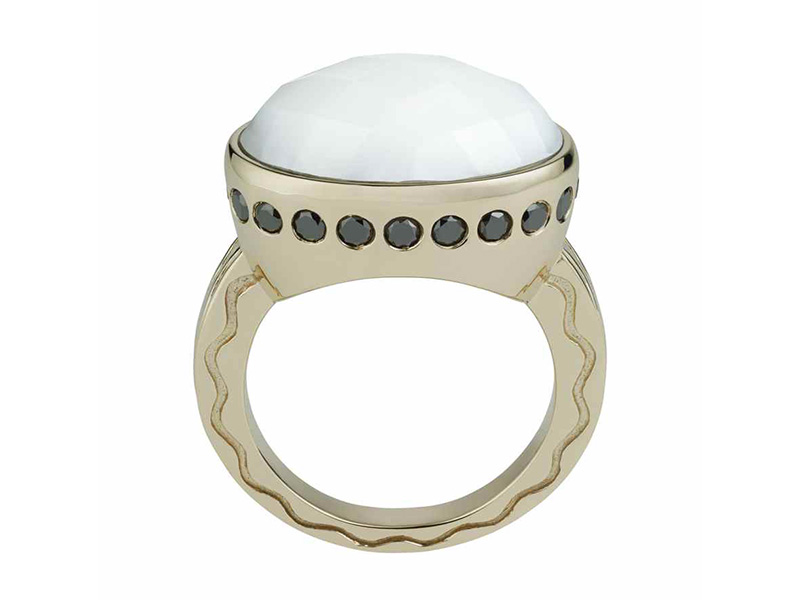 Misahara - Talas ring mounted on white gold with a white opal and black diamonds