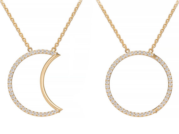 Caspita - Helios-Luna necklace mounted on yellow gold set with diamonds